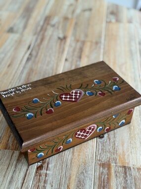 Vintage Hand-Painted Wooden Keepsake Box Heart Motif Daughter Friend Quote